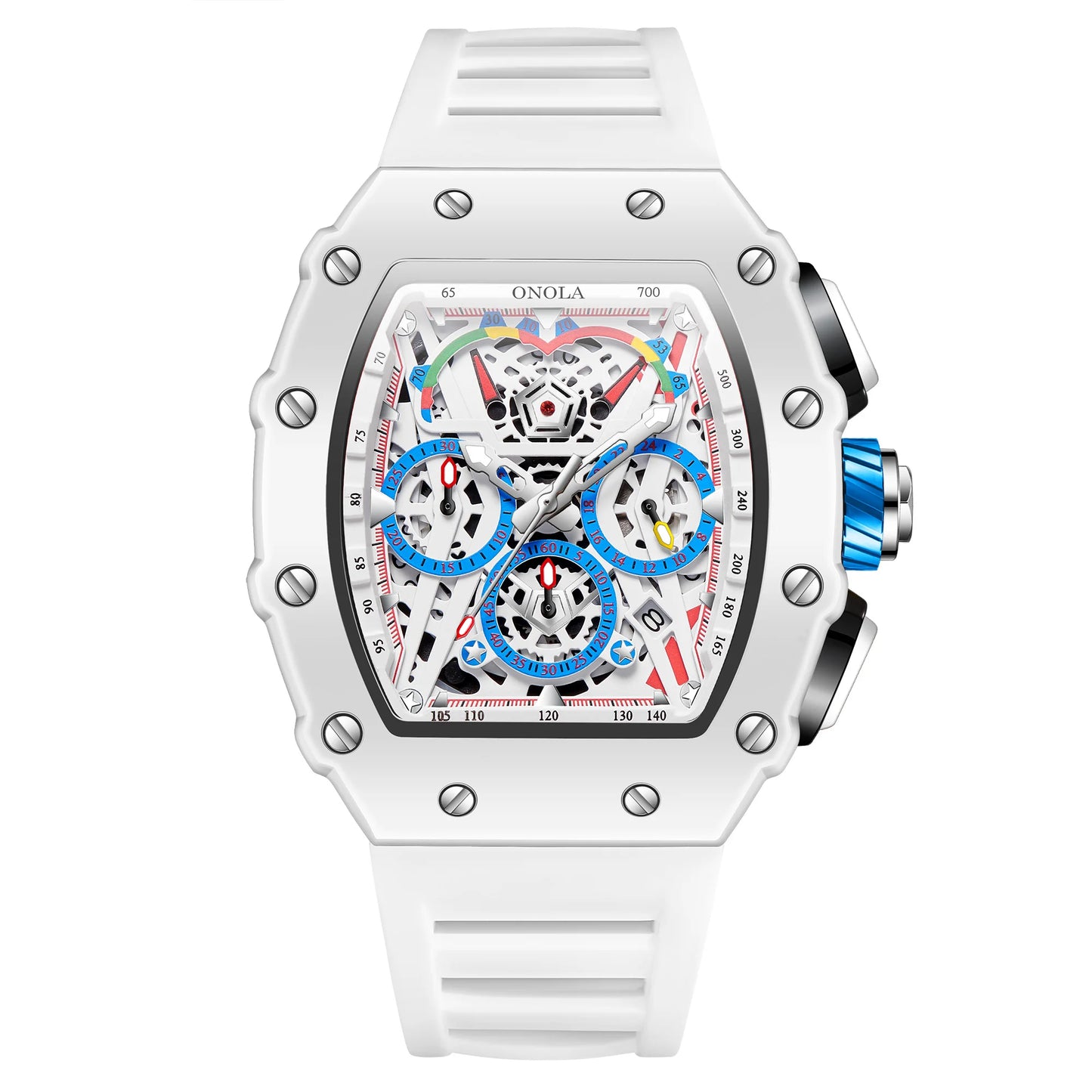 Luxury Watch Men's ONOLA Fashion Casual Multifunctional Silicone Tape Waterproof Quartz Watch White