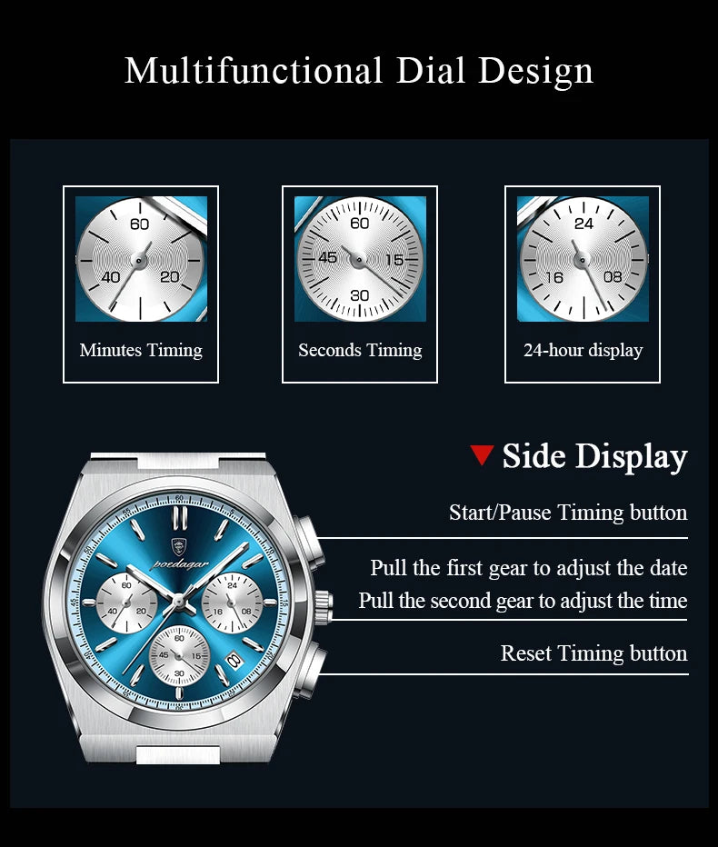 POEDAGAR Chronograph Steel