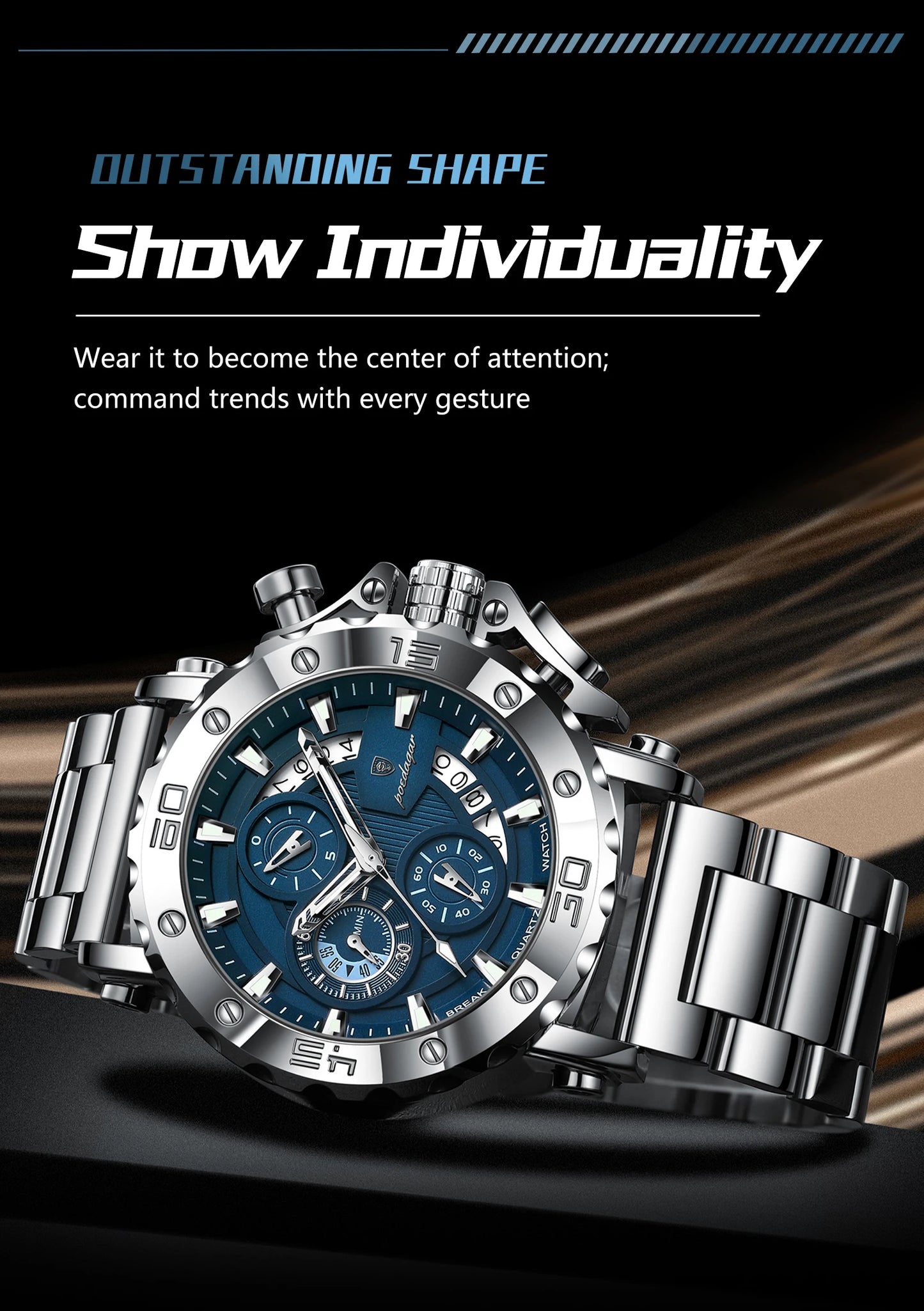 POEDAGAR Steel Chronograph — Premium Sport Edition