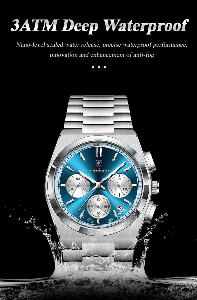 POEDAGAR Chronograph Steel