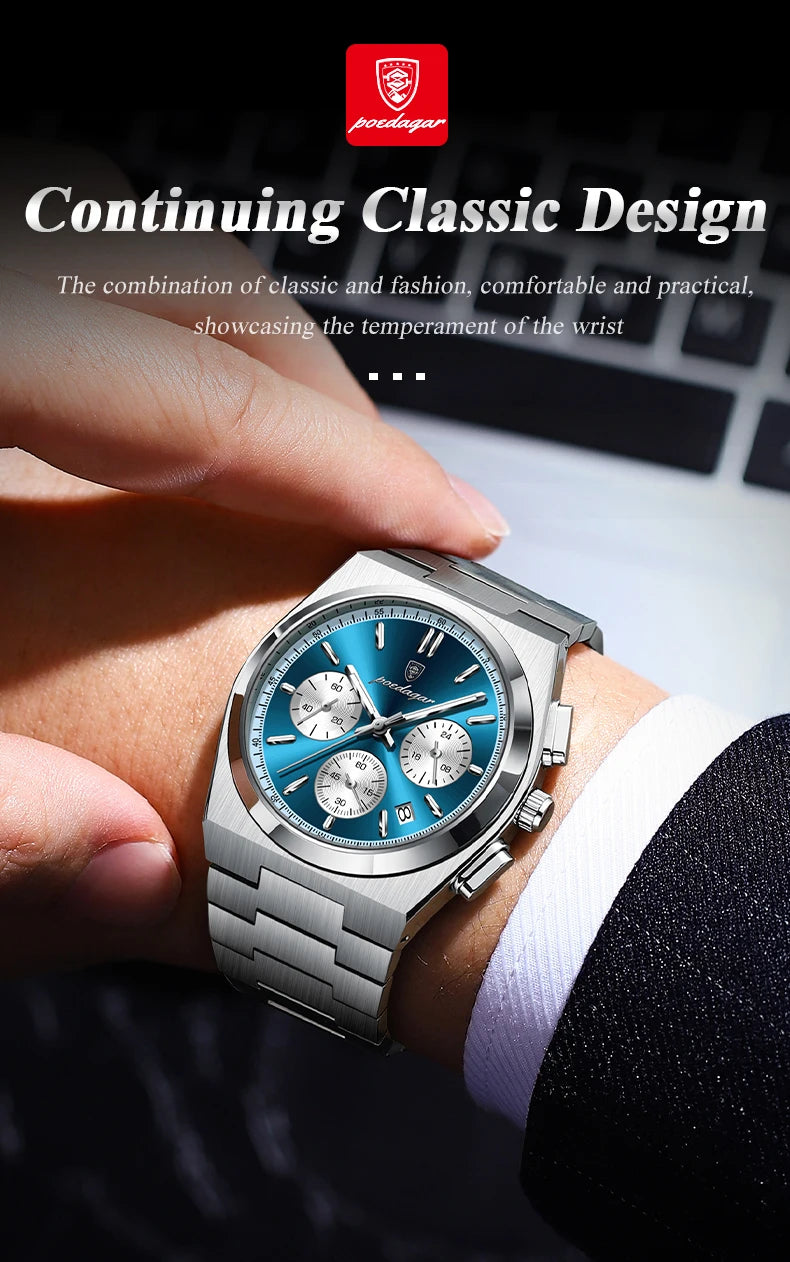 POEDAGAR Chronograph Steel